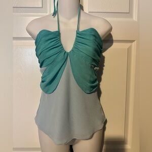 0 Liquid halter bra bustier corset top blue teal